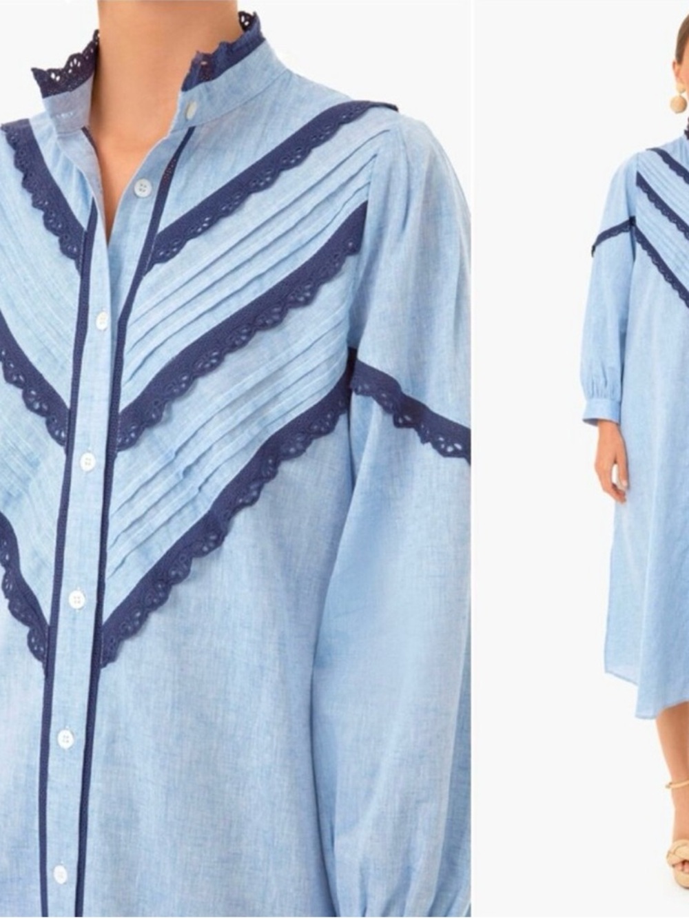 Tuckernuck Pomander Place Jolene Chambray Light Blue Lace Accent Midi Dress - Picture 7 of 7